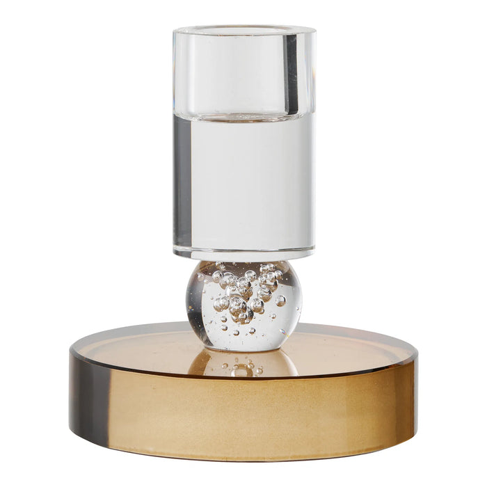 Lysestage Glas - Brun/hvid ø8,5x10 cm