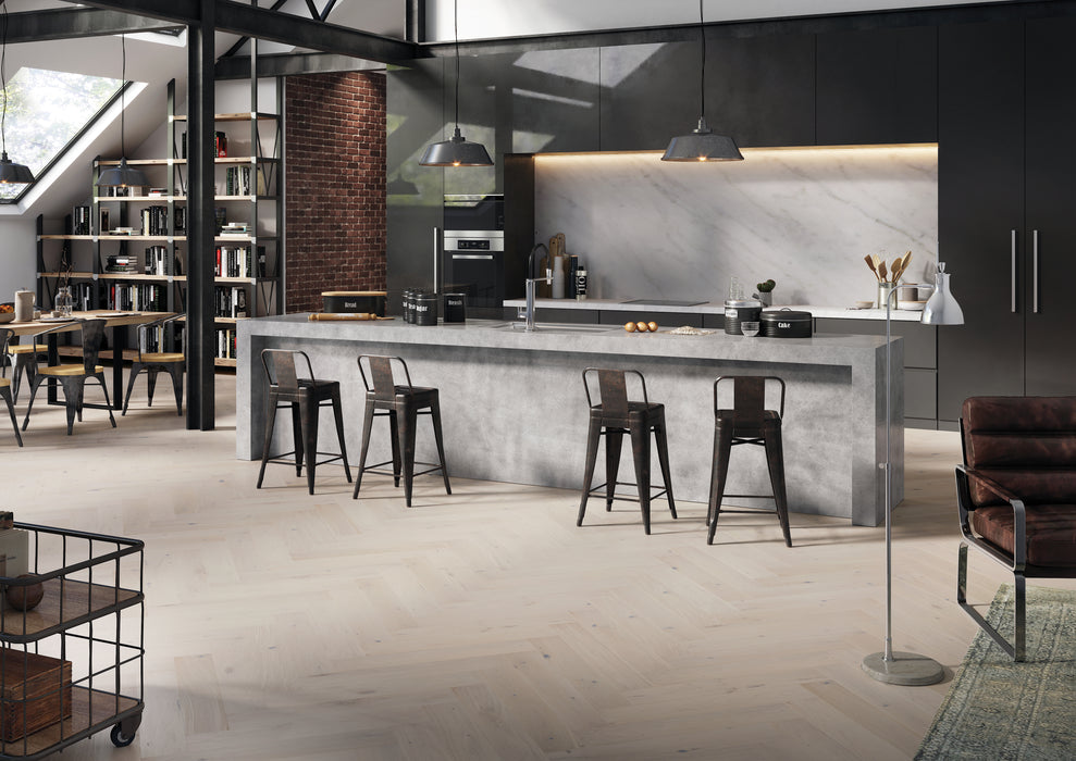 Eg Sildeben Lamelparket Cappuccino, Børstet, Hvid matlak V4